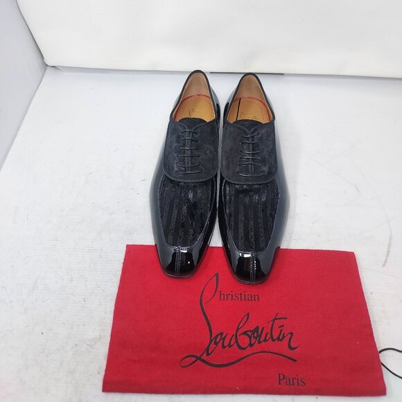 Christian Louboutin Black Lafitte Velvet Patent Striped Lace Up Shoe main image 9